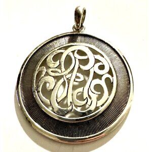 Vintage Silver Tone Ornate Monogram Pendant Scroll Design Circular Frame